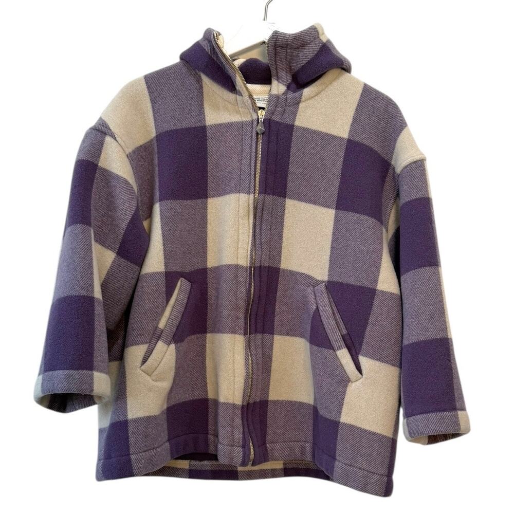 United Colors of Benetton Hooded Wool Coat Purple Plaid Women’s 38